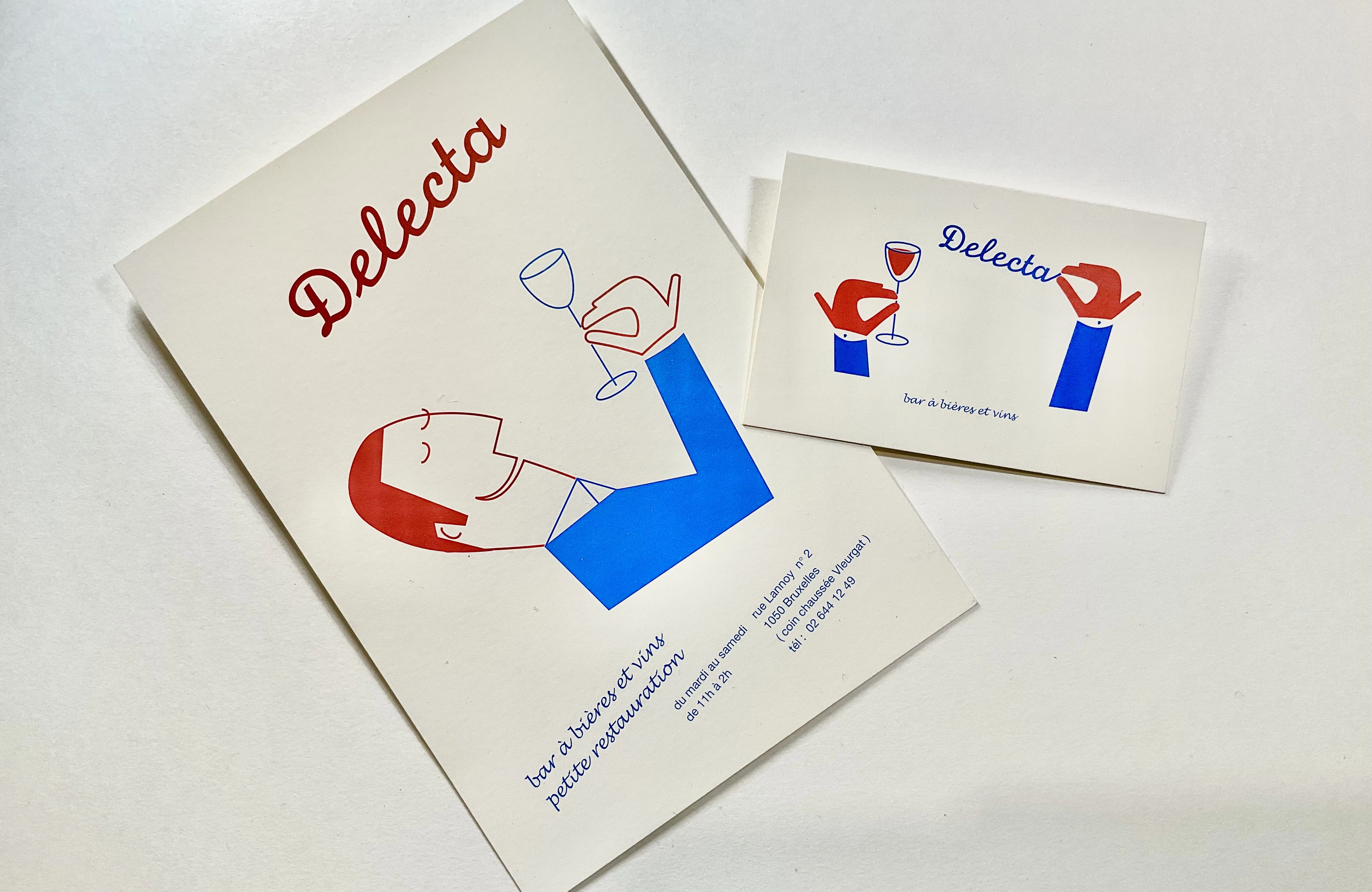 Carte de visite et carte postale avec le logo du bar le Delecta